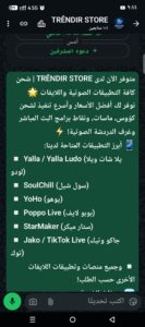 قناة مختصة في بيع مجموهرات ورصيد التصبيقات الصوتية مثال بيغو لايف وتيك توك وغيره من التطبيقات الصوتي